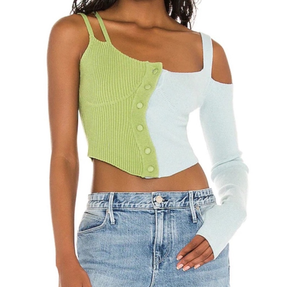 SOLD! Danielle Guizio Green and Blue Asymmetrical Sweater